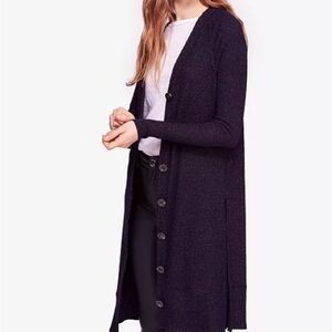 Free People Sparkly Button-Up Duster Cardigan Size XS Longline Chic & Cozy Layer